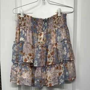 Easel Los Angeles Floral Smocked Skirt in Blue and Brown